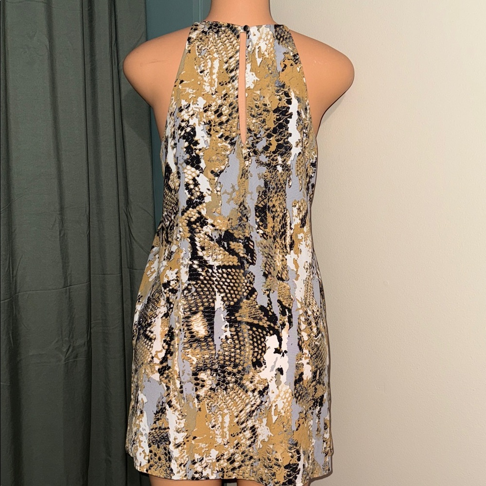 fab'rik Snake Print Mini Dress in Black, Gold, and Cream - Picture 3 of 6